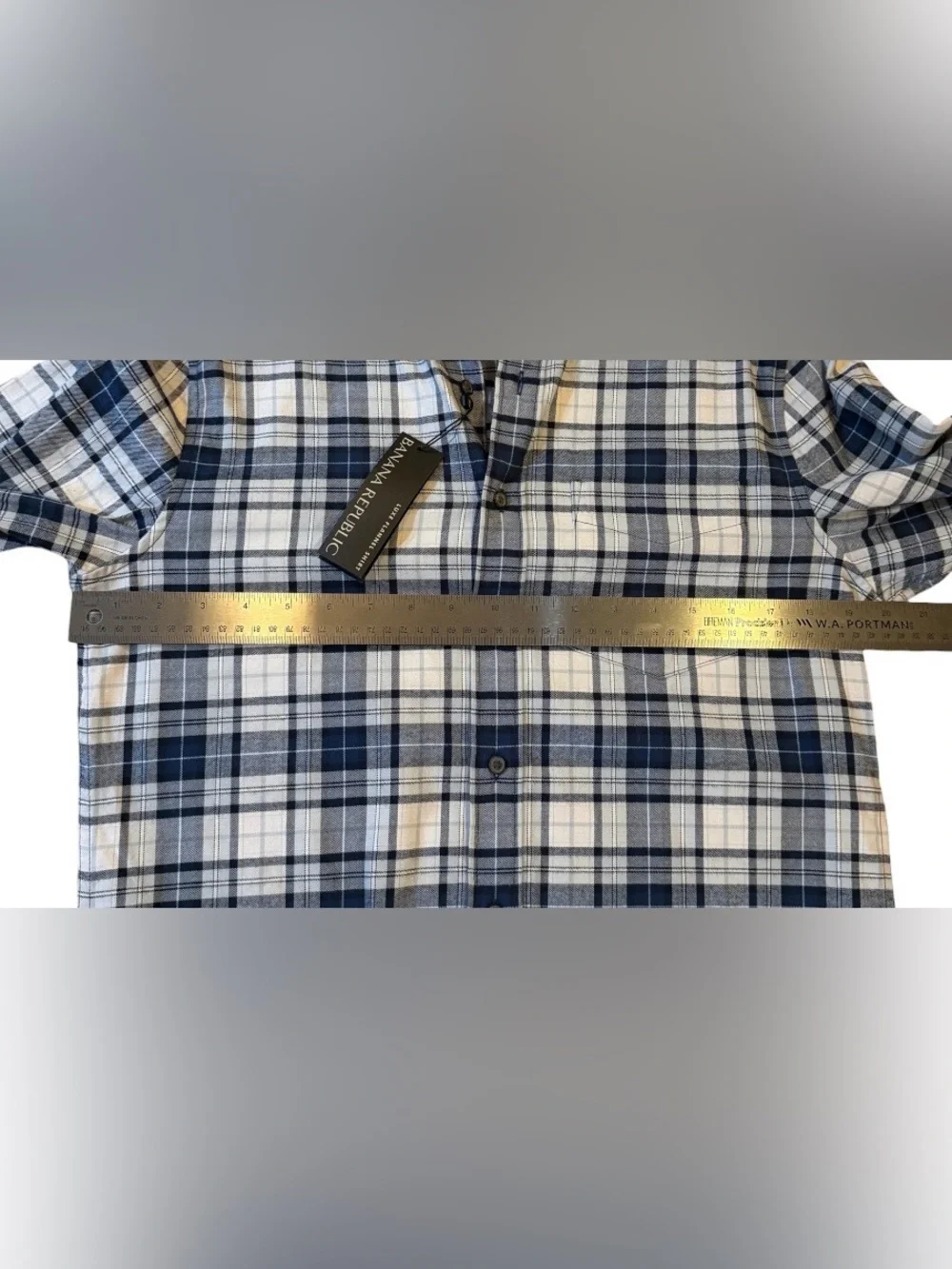Banana Republic Luxe Flannel Shirt Mens S Blue Plaid Untucked Slim Fit NWT
